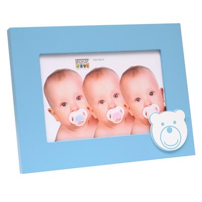 cadre photo enfant en bois bleu avec décor ourson