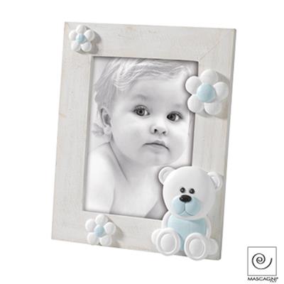 cadre photo enfant en bois beige avec décor ourson et fleurs pour 1 photo 13x18