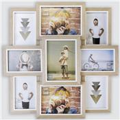 cadre photo multivues en bois beige avec liserai blanc pour 6 10x15 et 2 13x18