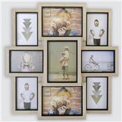 cadre photo multivues en bois beige avec liserai noir pour 6 photos 10x15 et 2 13x18